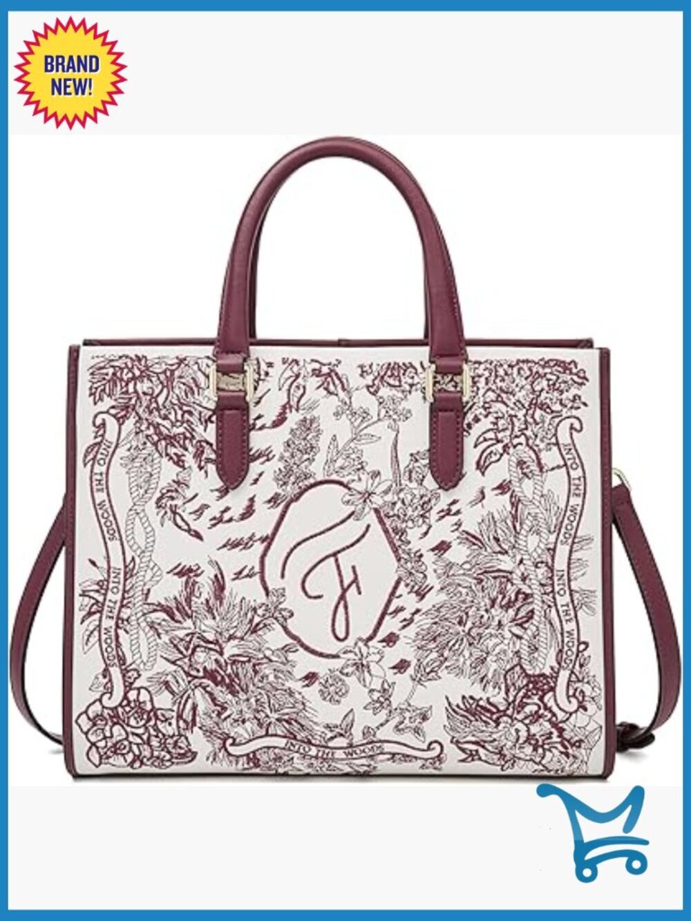 Large Leather Tote Bag with Embroidery, Crossbody Strap, Zipper Closure